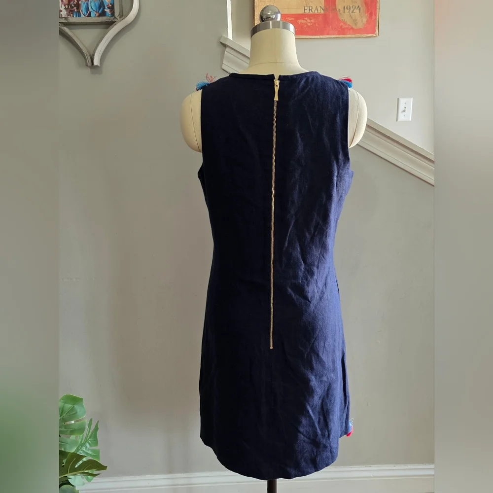 Kate Spade Dress Linen Blend Navy Blue  Fringe Size 6